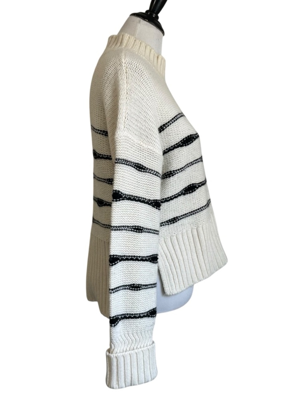 Veronica Beard Womens Viori Striped Wool Blend Sweater Sz Large White Black - Picture 7 of 14